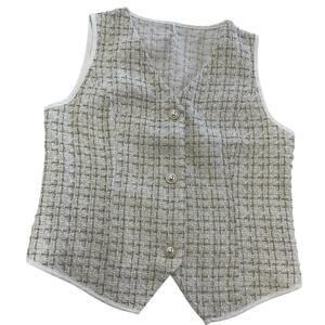 Rihoas Vest Womens Medium White Gold Tweed Pearl Button Sleeveless Dressy Top‎
